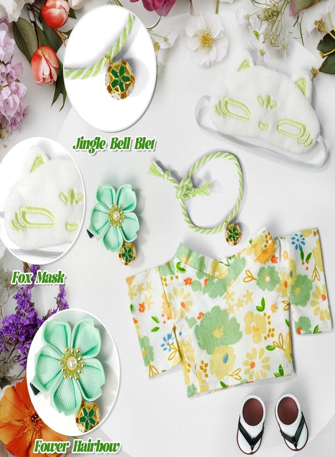 ARTST Clothes for 17cm Dolls,Outfit Accessories Kimono Set for 6.7inch Dolls Boys, Kawaii Chic Deigner Style Flower Hairbow+Green Clothing+Cute Mask+Clogs(NO Doll) - Image 3